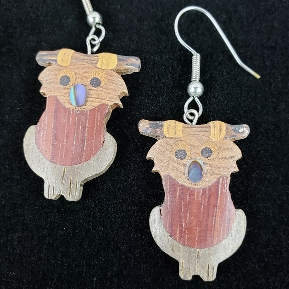 Koala Bear Mixed Wooden Pieced Opal Nose Earrings - Picture 1 of 4